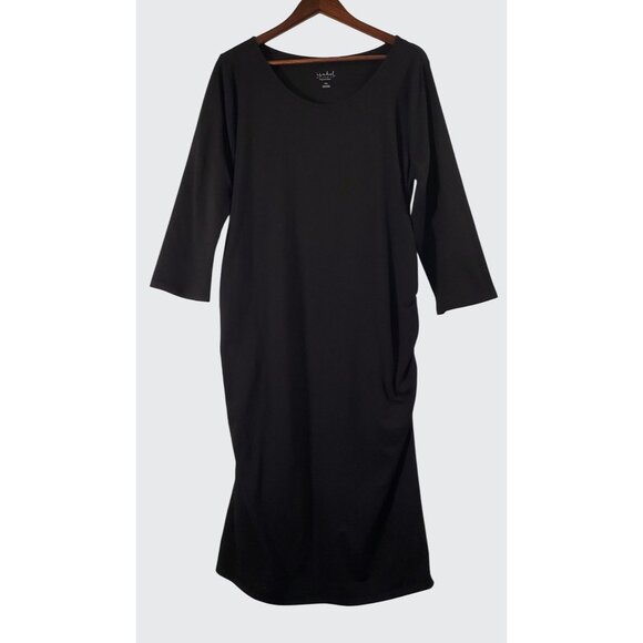 Preowned Isabel Maternity Knee Length Stretch Black Dress 3/4 Length Sleeve XXL - Picture 2 of 9